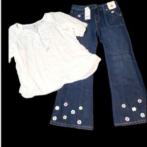 New flared Gymboree jeans 9/ justice gauze crinkle applique top. Boho ho…